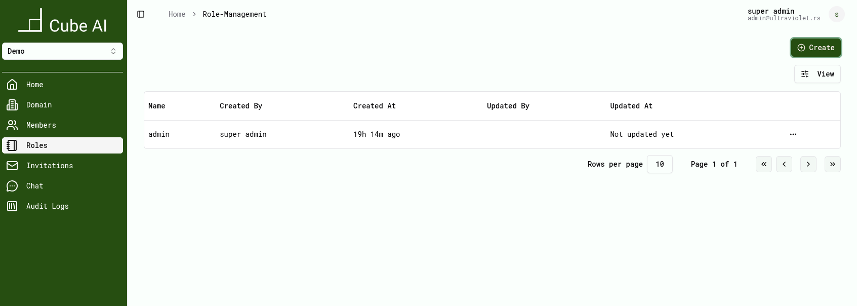 Roles list page