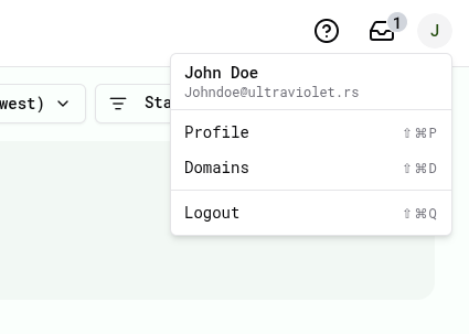 User menu with Log out option